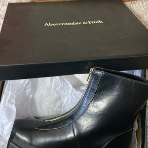 Abercrombie & Fitch Black Leather Combat Moto Boots with Gold Zipper
